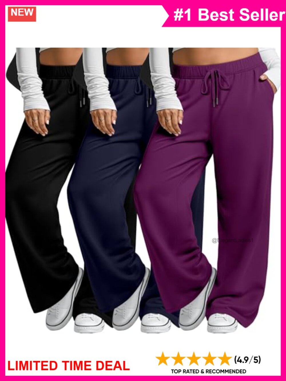 Plus Size Wide Leg Drawstring Lounge Sweatpants 3 Pack